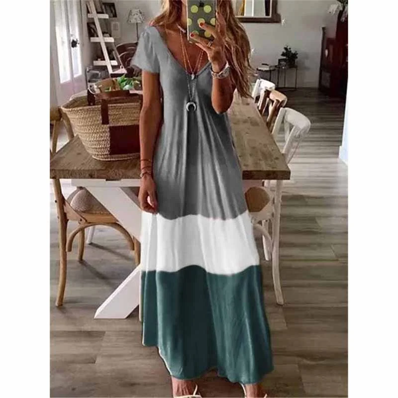 Contrast Short Sleeve Print Dress