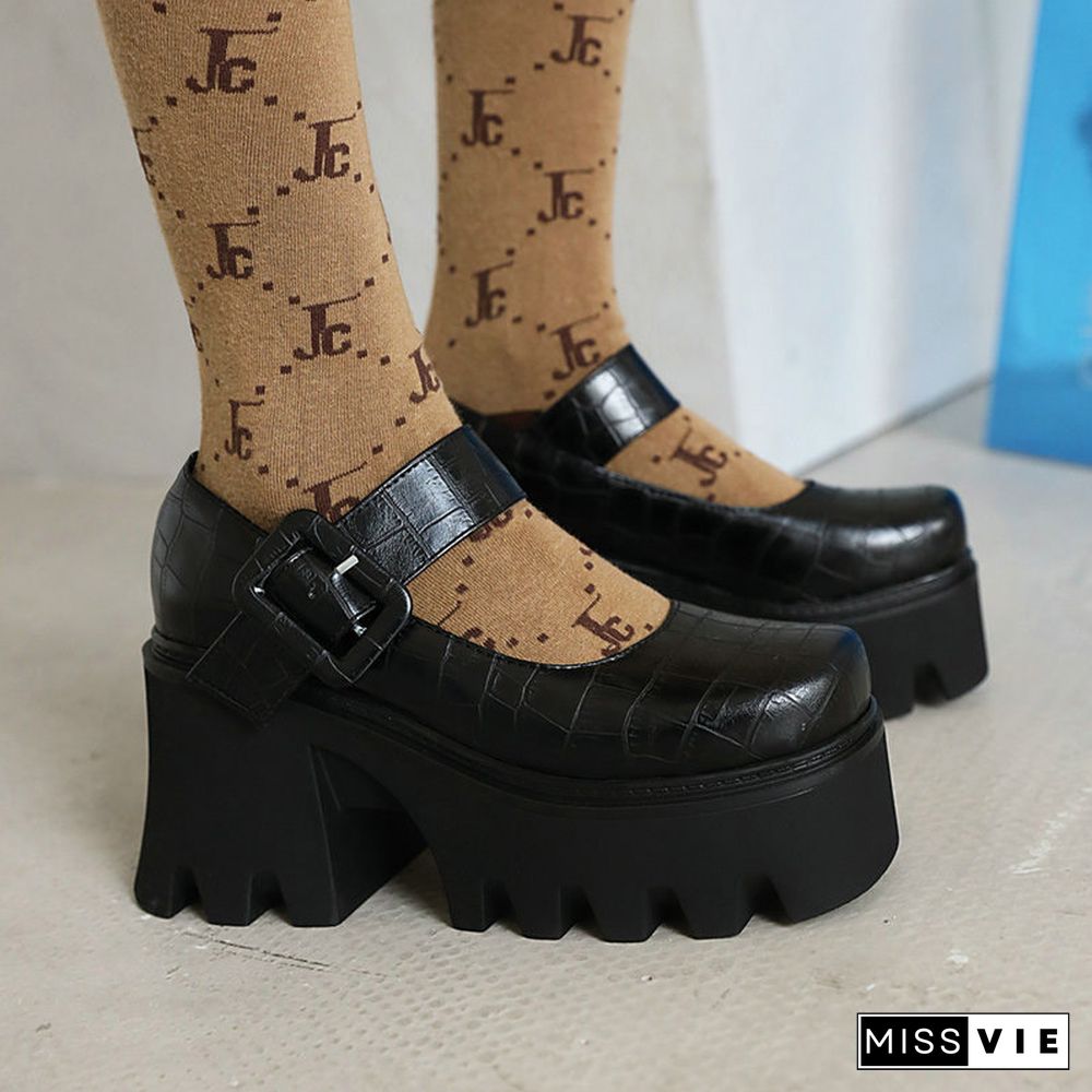 Vintage Mary Jane Shoes Platform Strap Buckle