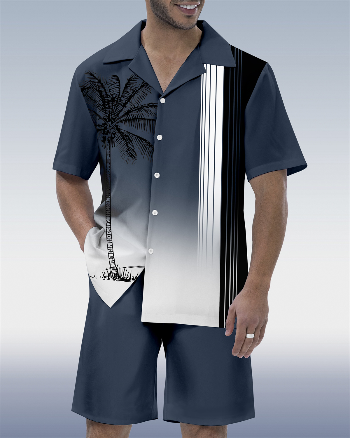 Men's Sweat Suit 2 Piece Outfit Standard-fit Pattern Mens Summer Sets V Neck Henley T Shirts For Men Moisture-Wicking Raves Tropical Set Mardi Gras Tee Men Sets Clothing Black