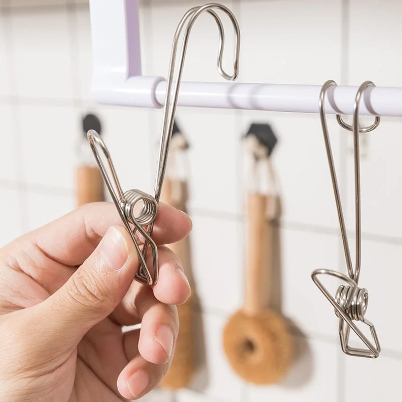 🎁Stainless Steel Long Tail Clip with Hooks--6 PCs/Set⏰Promotion 49% OFF Limited Time🛒