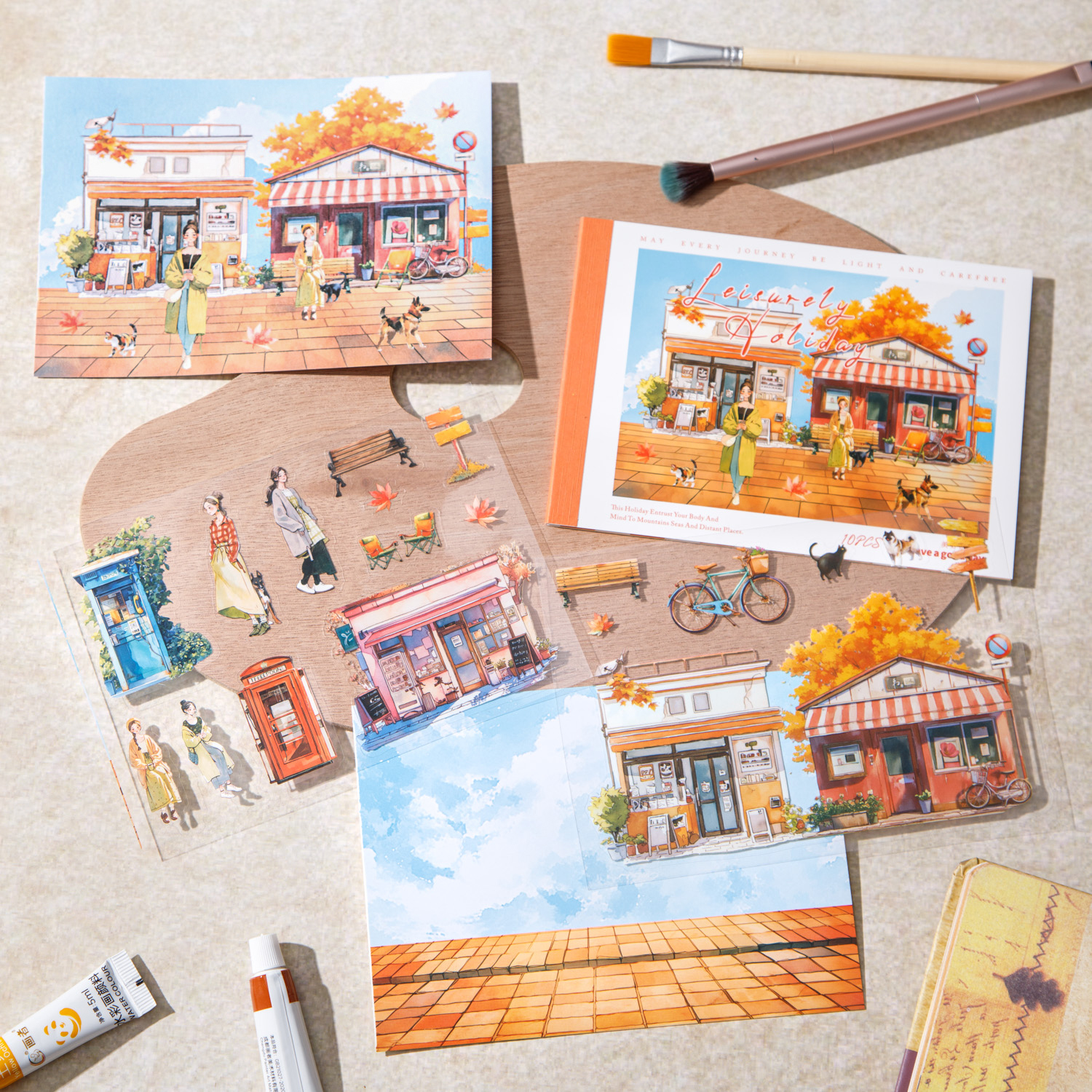 스티커북 - 여유로운 휴일 시리즈 빈티지 캐릭터 꽃 여행