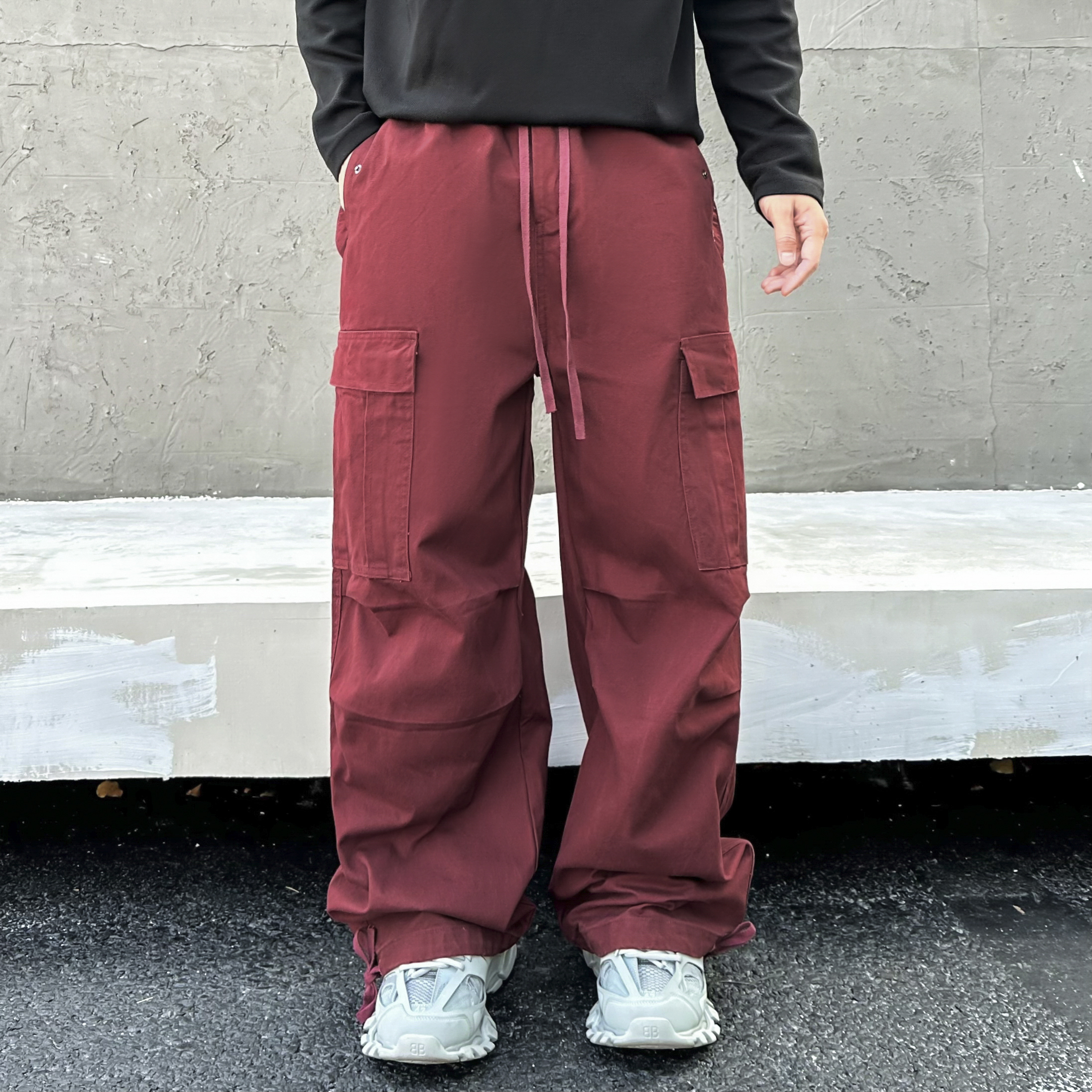 Bonuskat 2025 New Trendy Loose Straight Tube Ankola Red Washed Jeans