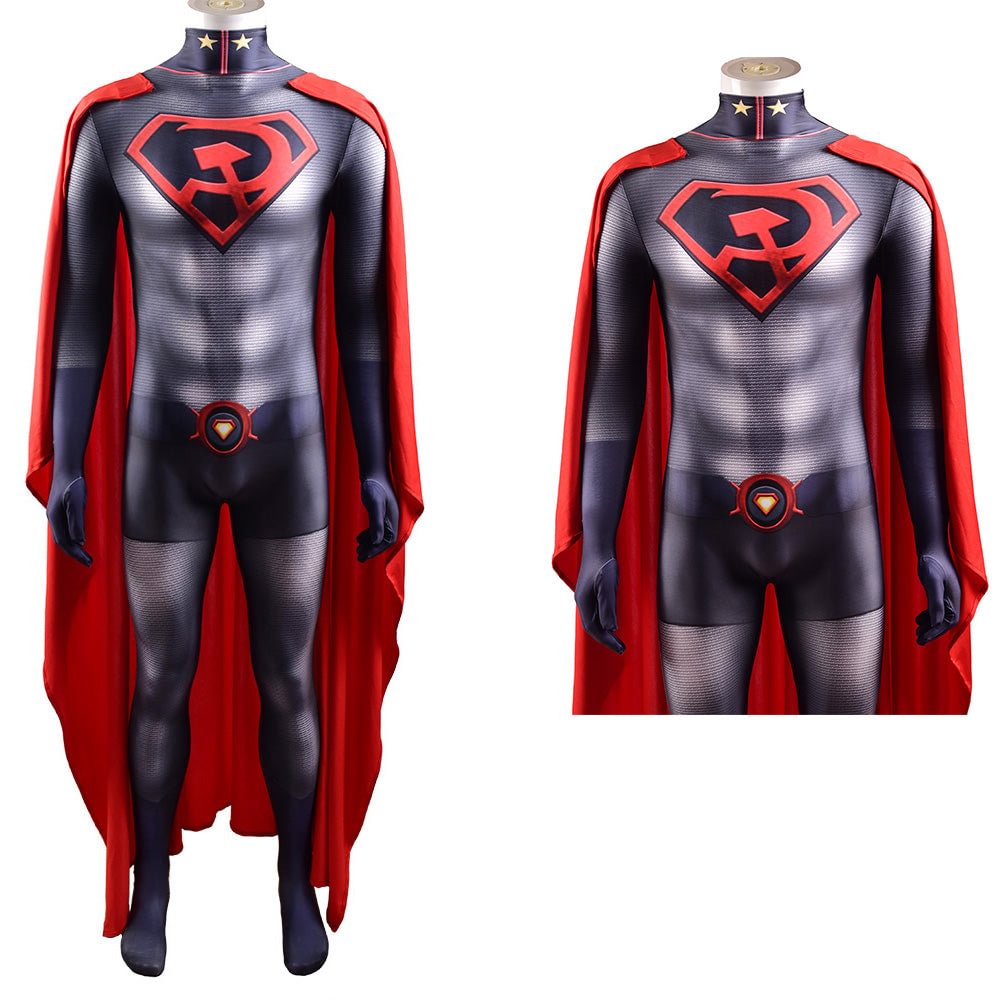 Superman Red Son Cosplay Costume Halloween Zentai Jumpsuit