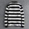 Retro Striped Washed Terry Casual Lapel Long-Sleeved Polo Shirt