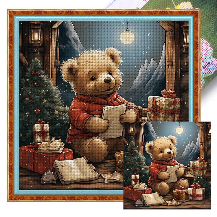 【Huacan Brand】Christmas Bear 11CT Stamped Cross Stitch 40*40CM