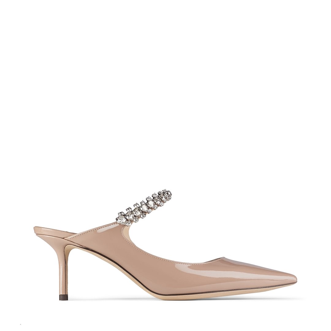 jimmy choo - BING 65 Ballet-pink patent-leather crystal lace-up mules