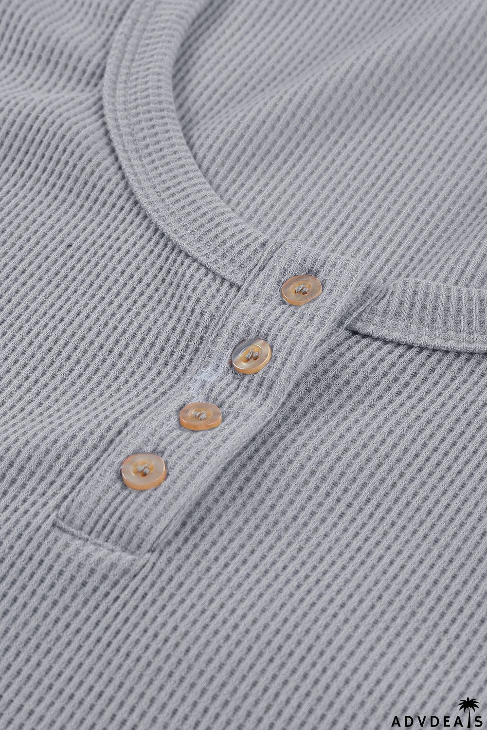 Scoop Neck Button Closure Ribbed Long Sleeve Top