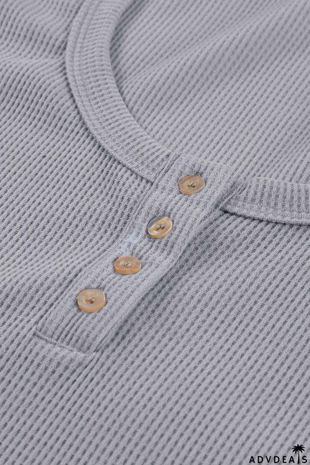 Scoop Neck Button Closure Ribbed Long Sleeve Top