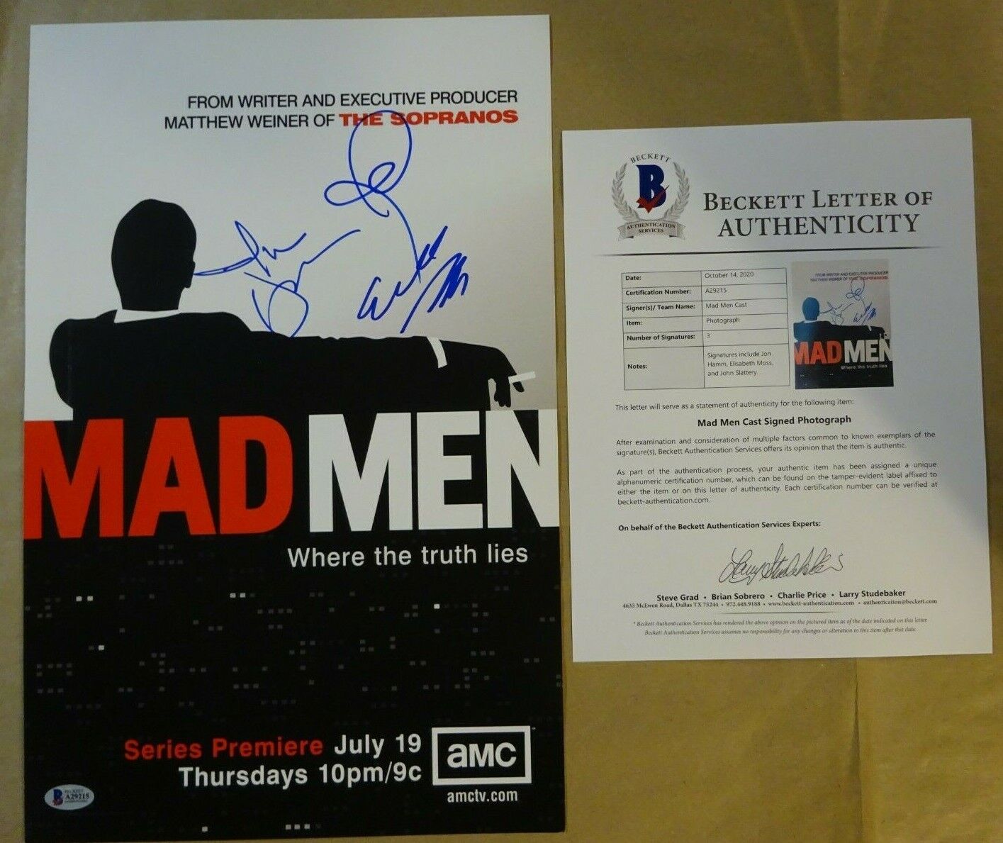 Signed MAD MEN Autographed By 3 11x17