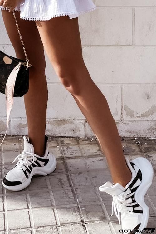 Chunky Mesh Two Tone Lace Up Sneakers