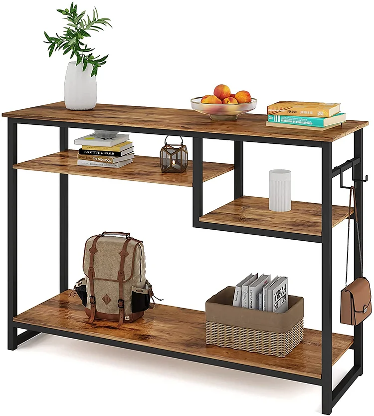 Bestier Console Table with 4 Storage Shelves Rustic 