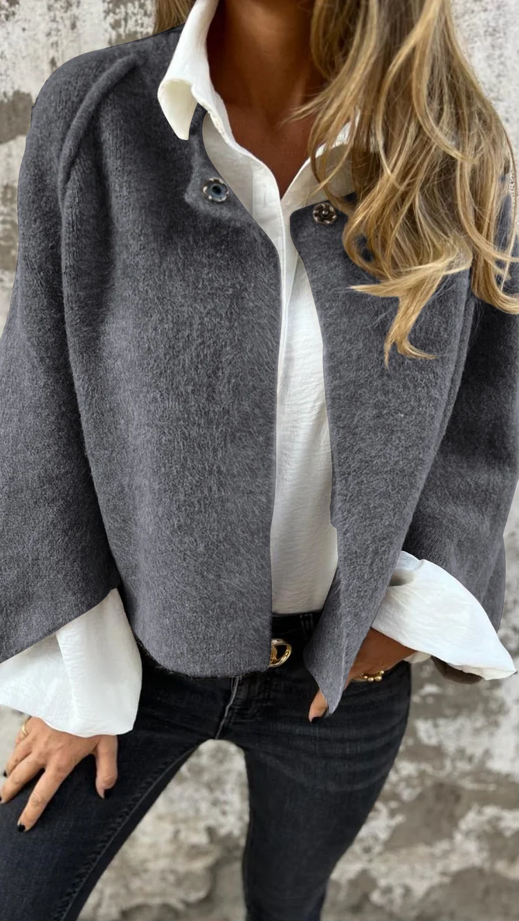 Women's Winter Coat Round Neck Woolen Long Sleeve Coat