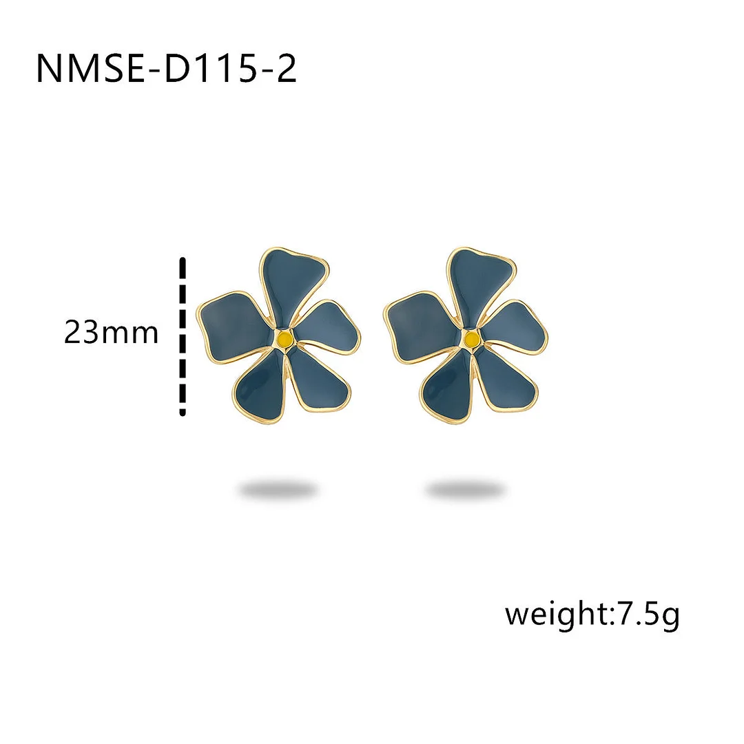 Colorful Flower Oil-drip Titanium Steel Earrings