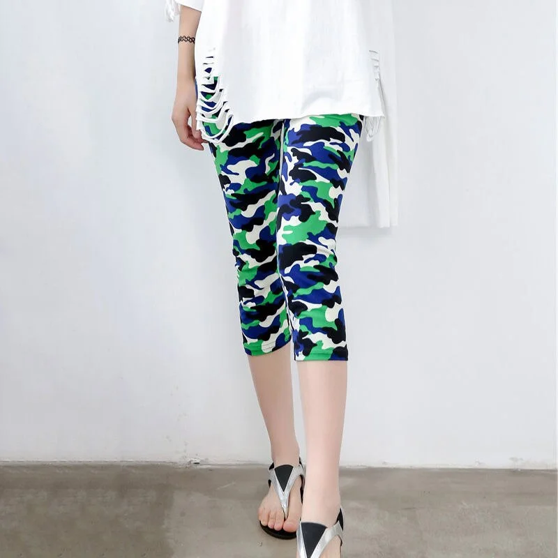 CUHAKCI Camouflage Printed Leggings Sexy Women Lady Army Green High Elastic Fitness Leggins Polyester Capris Workout Trousers