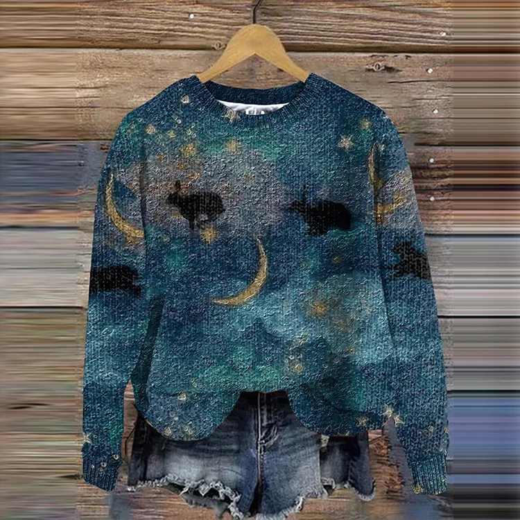 Women's Starry Sky Bunny Print Sweater