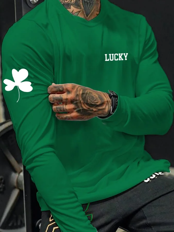 Men's St Patrick's Day Lucky Clover Crew Neck T-Shirt socialshop