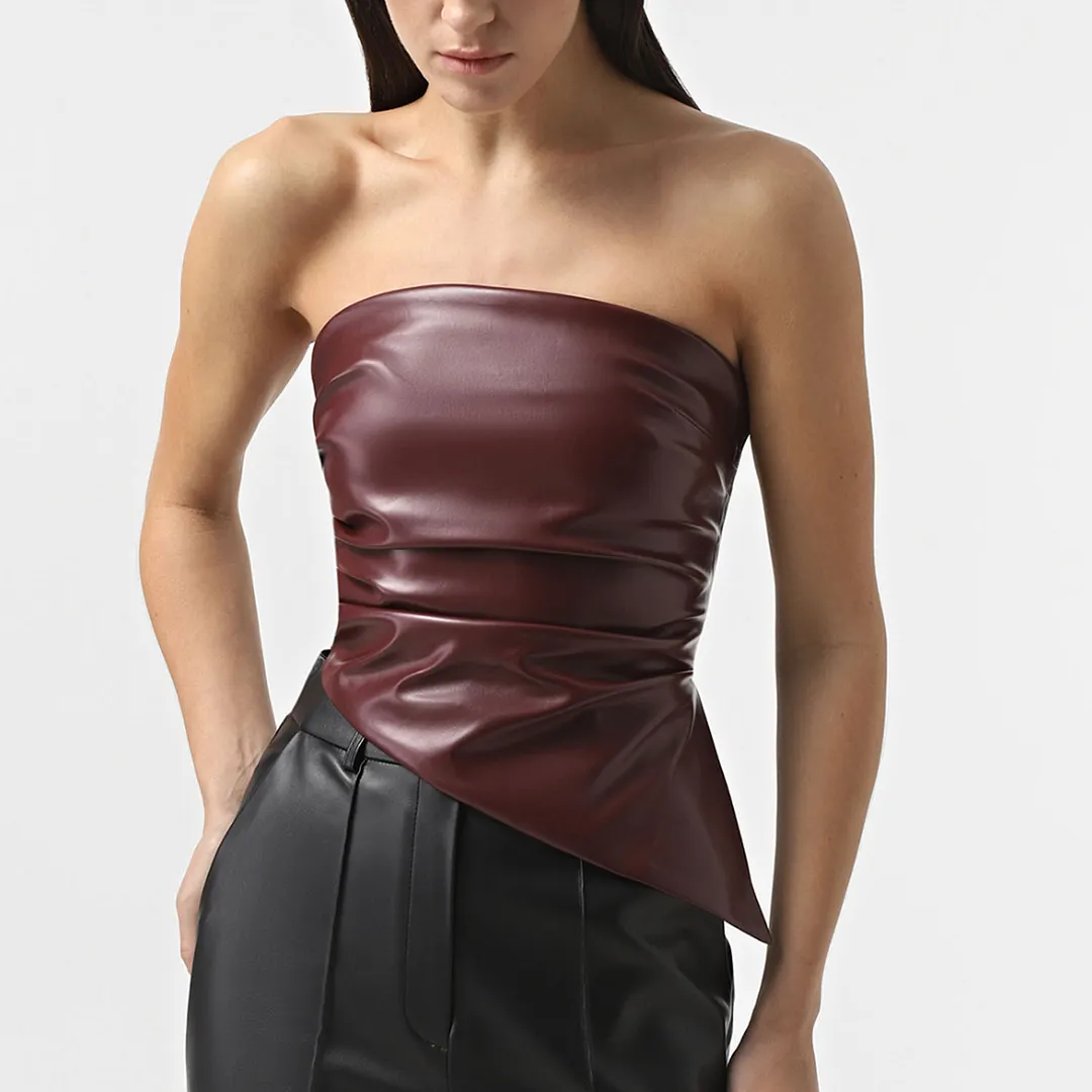 Uveng 2025 Fashion Solid-Color PU Leather Sexy Breast-Thored Waist Vest Woman