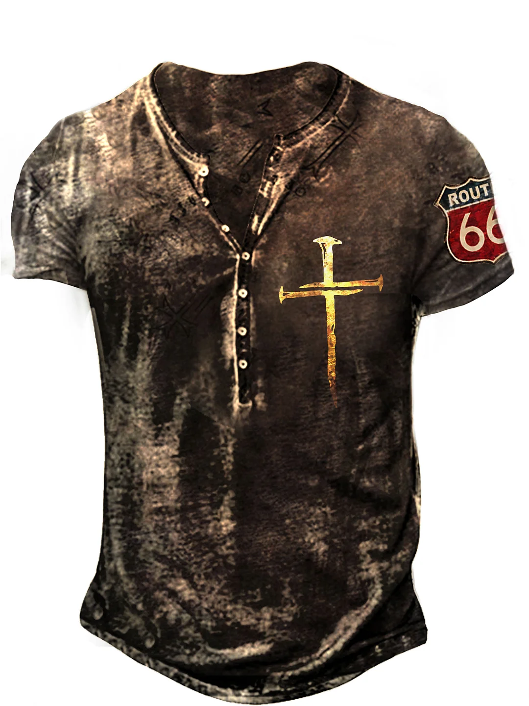 Mens Route 66 Printed Outdoor Sports Casual T-shirt