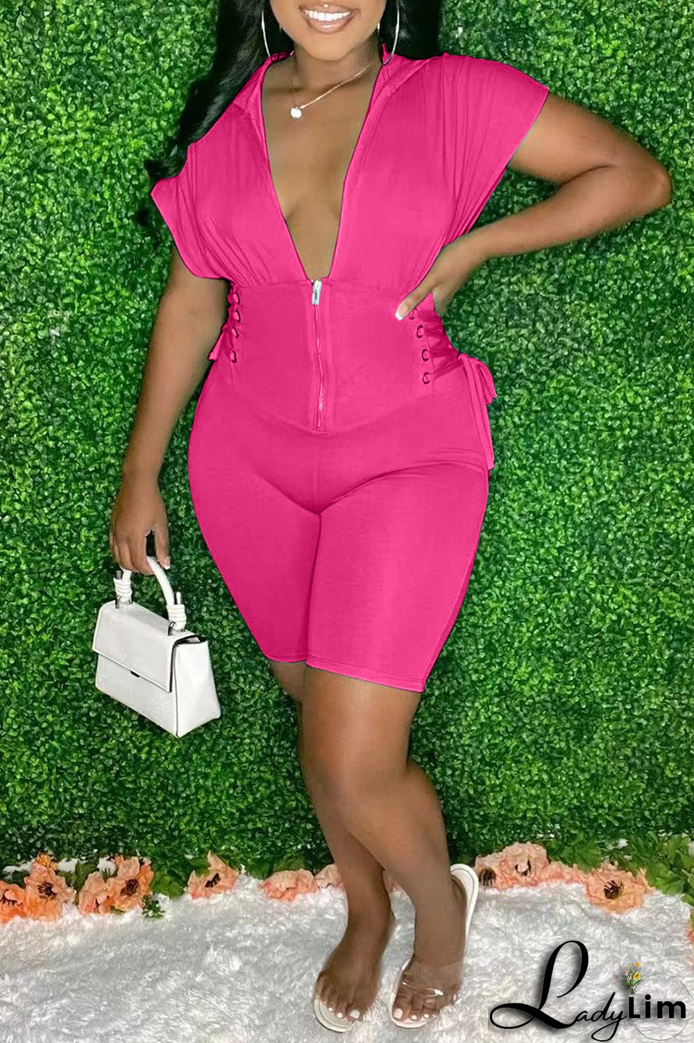 Black Fashion Casual Solid Frenulum V Neck Short Sleeve Skinny Romper