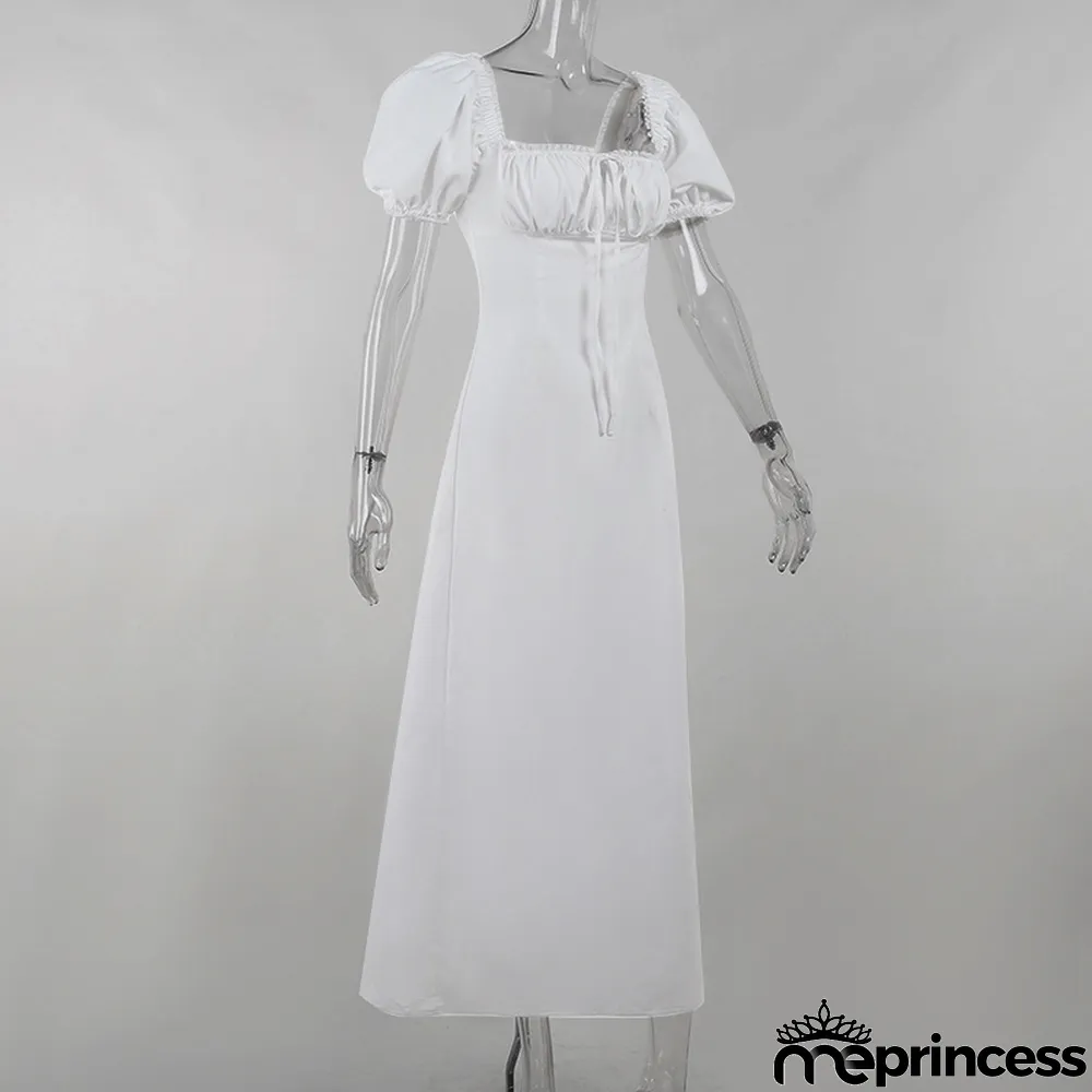 Square collar puff sleeve lace lace dress women palace style fashion slim dress