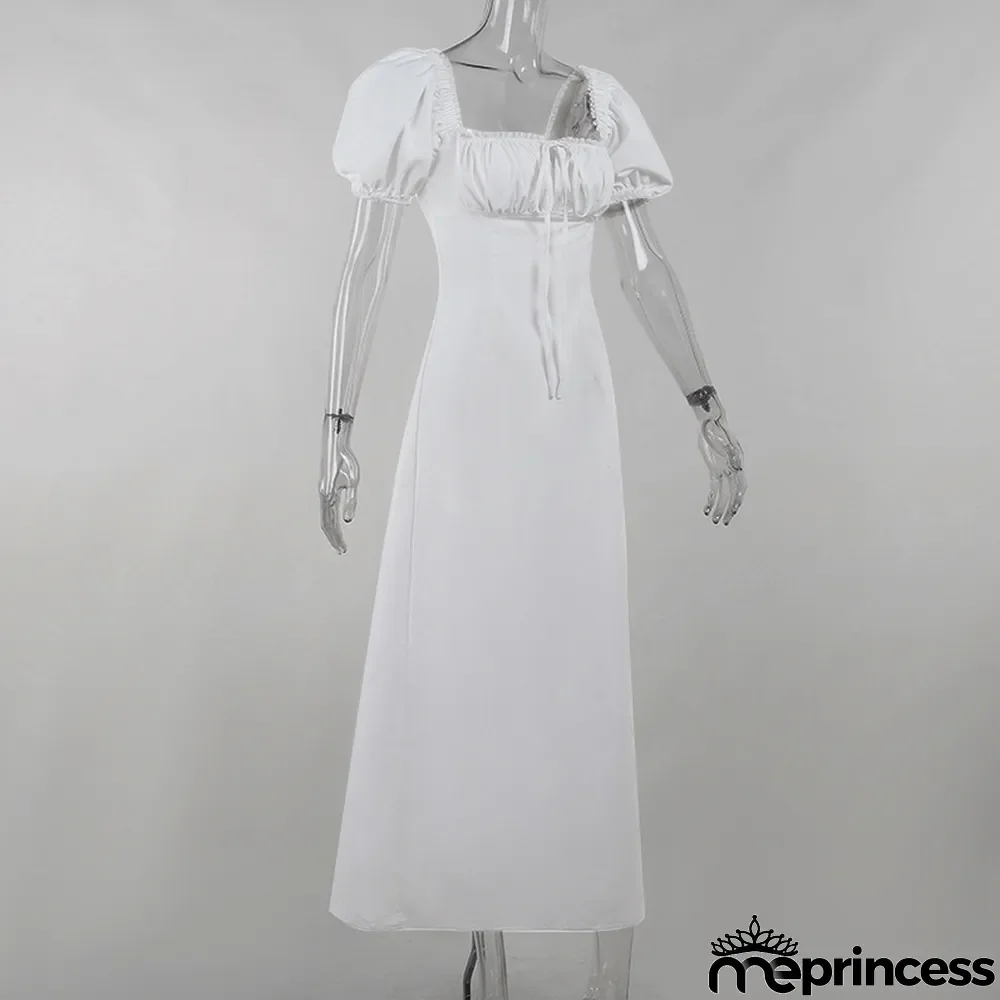 Square collar puff sleeve lace lace dress women palace style fashion slim dress