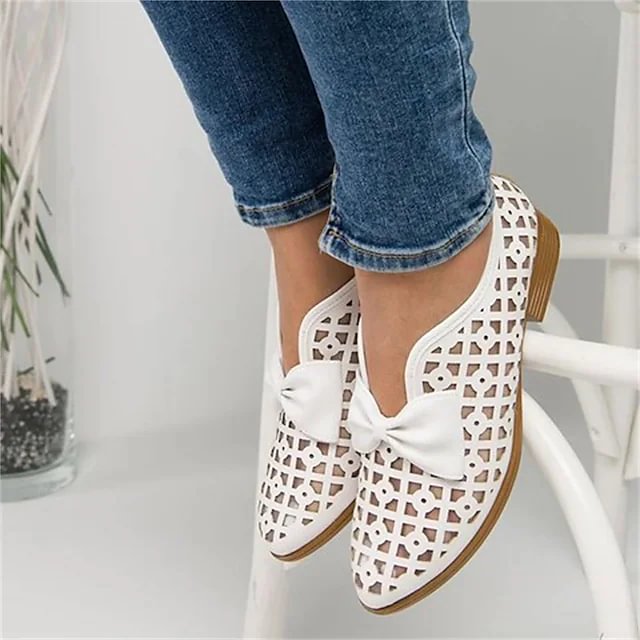 Women's Hollow Out Chunky Heel Loafers