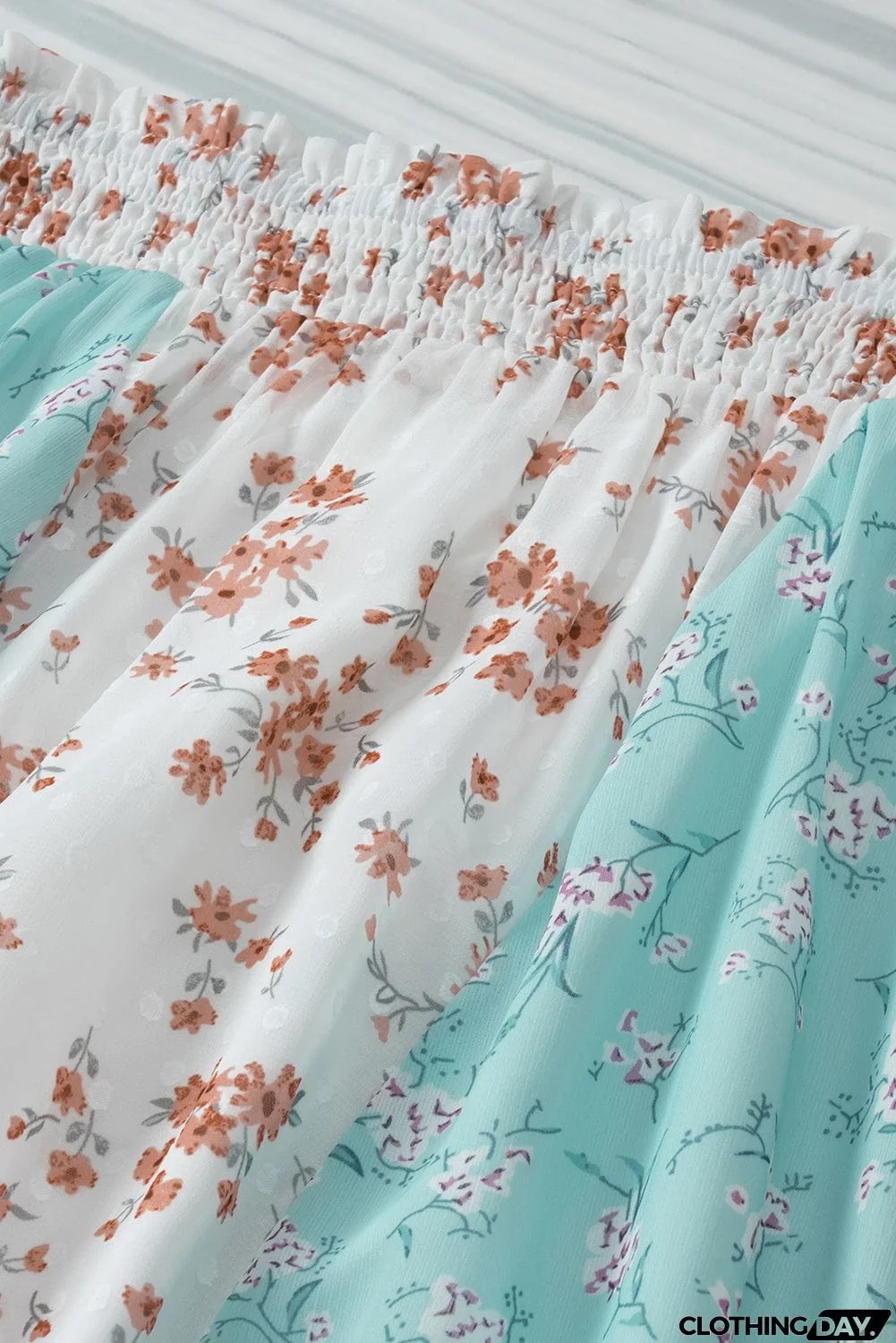 Floral Color Block Smocked Waist Maxi Skirt