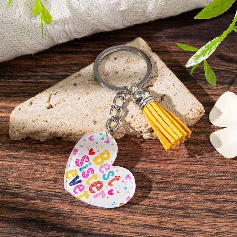 Cute Letter Heart Shape Arylic Tassel Keychain