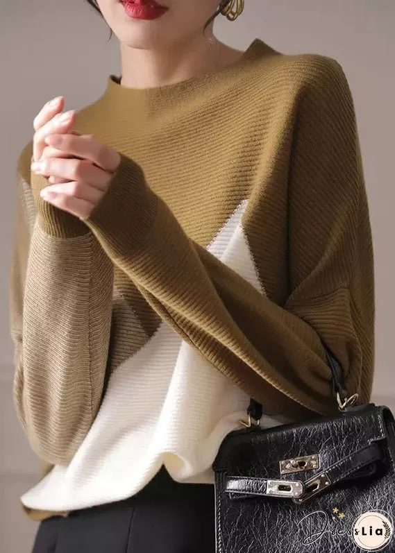 Women O-Neck Patchwork Thick Woolen Knitted Sweaters Long Sleeve