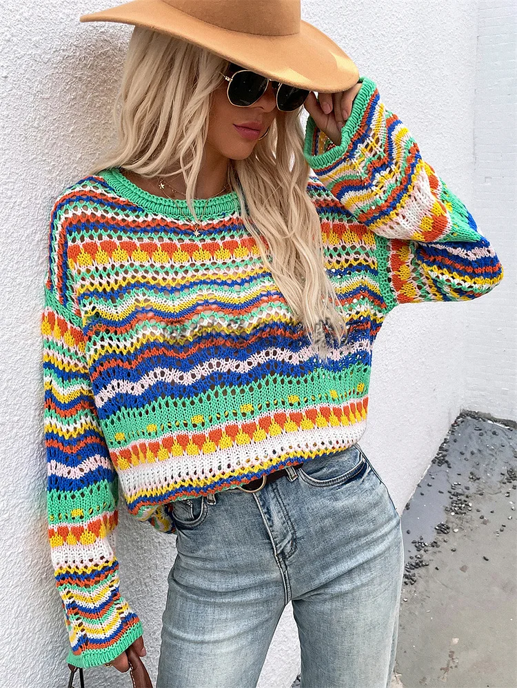 Christmas Colorful Striped Knitted Sweater - yankia