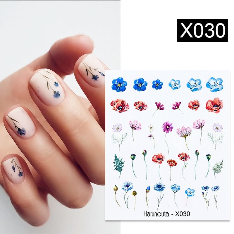 1Pc Water Decals Nail Stickers Simple Flower Leaves Transfer Decals Spring Summer Theme Floral Fruit Watermarks Decoration