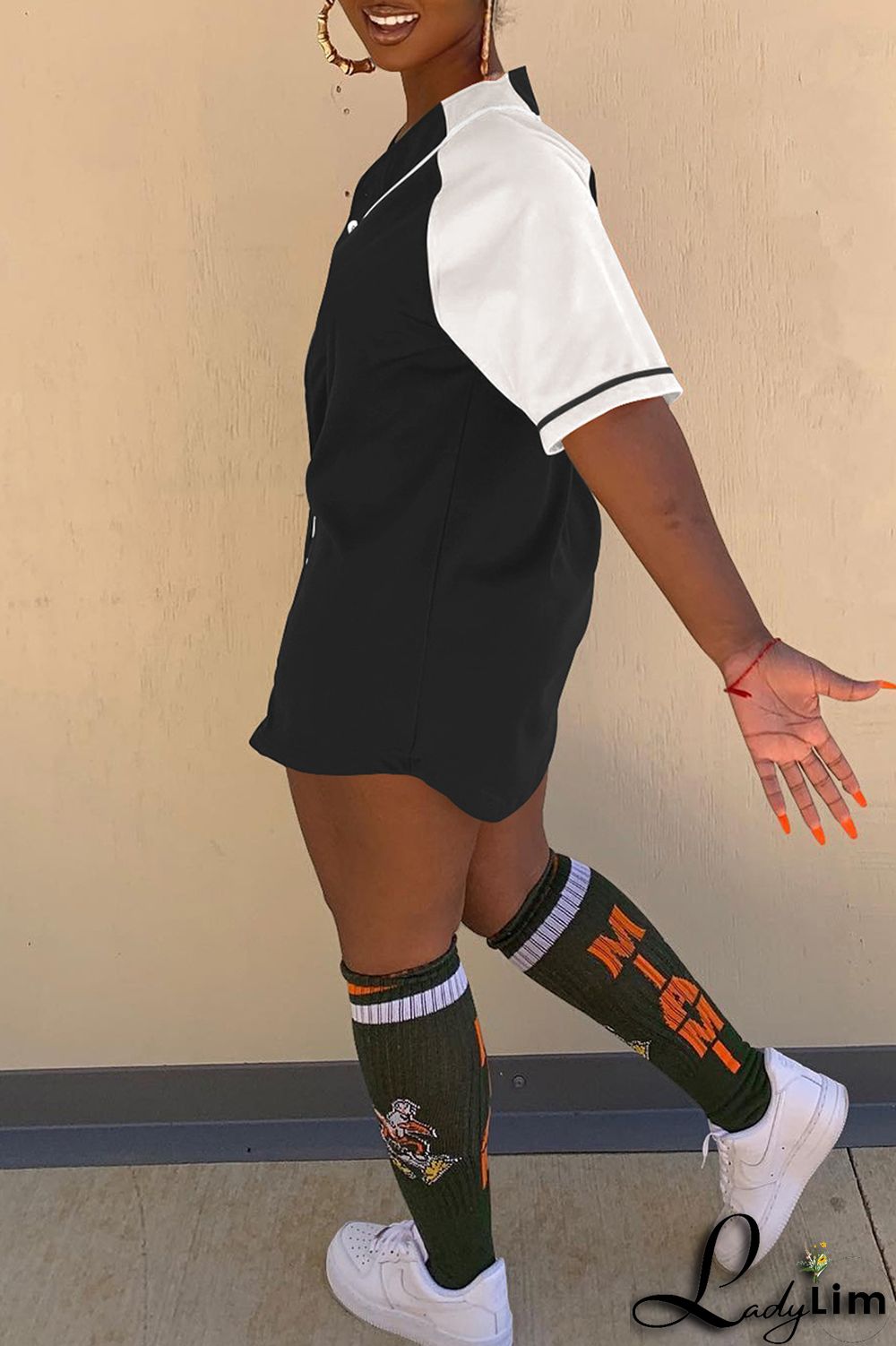 Black Fashion Casual Solid Split Joint V Neck Tops