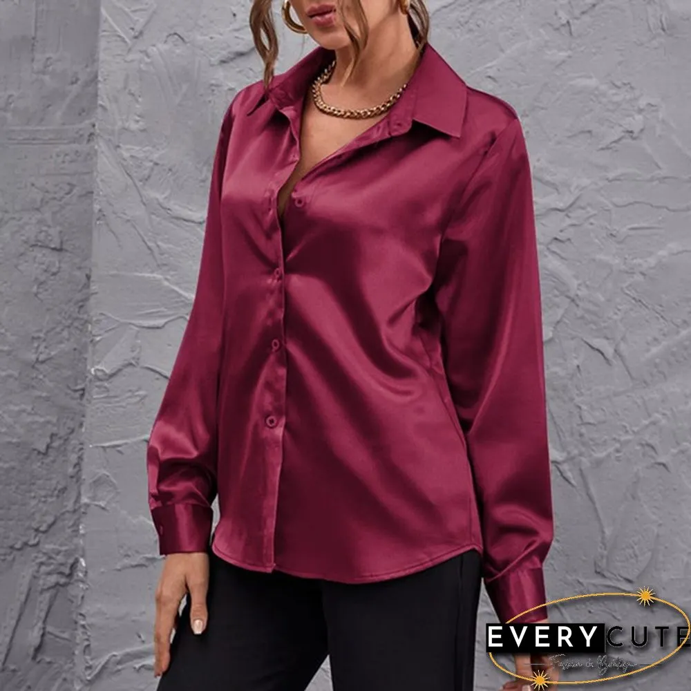 Autumn Women Long Sleeve Shirt Satin Silk Lapel Collar Elegant Casual Office Blouse Plus Size Tops Blusas