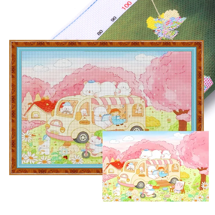 White Bear Family 11CT Stamped Cross Stitch 65*45CM