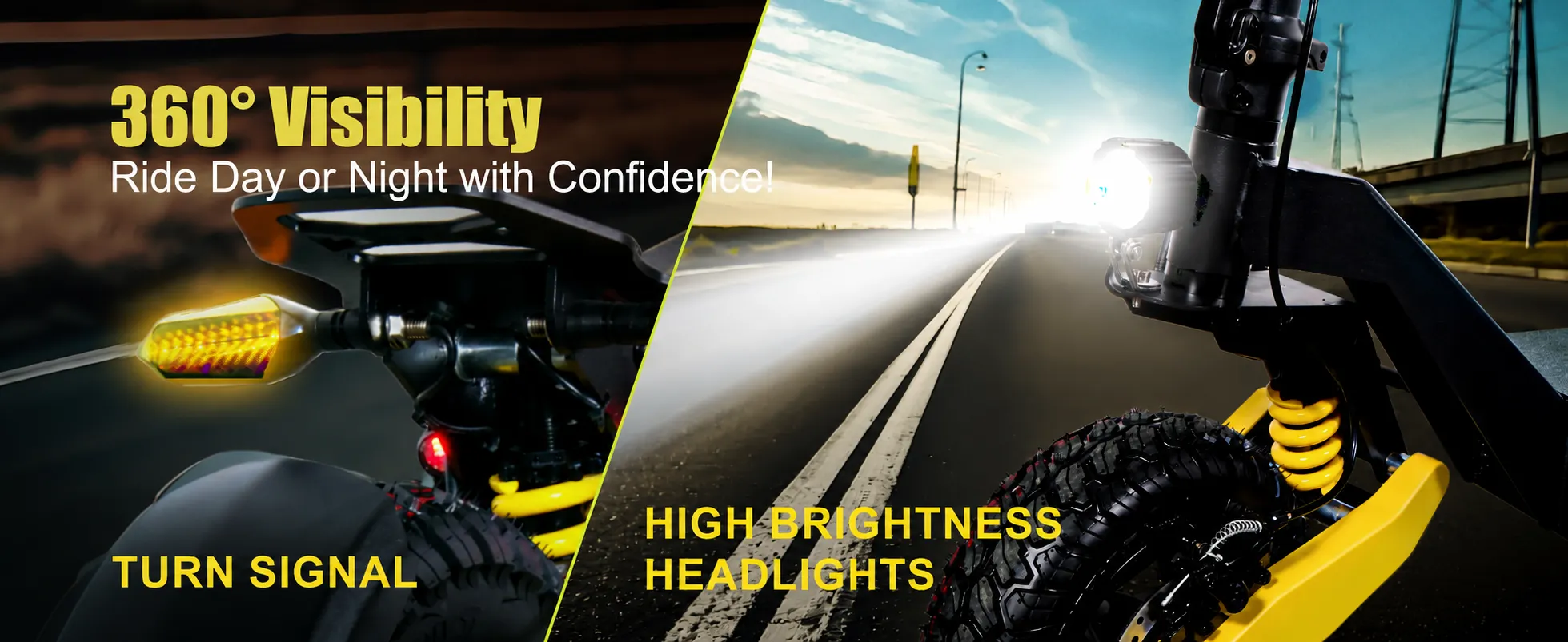 Electric scooter braking, lighting and anti-slip platform details