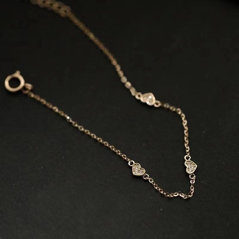 Minimalist Heart Shape Sterling Silver Plating Inlay Zircon 14k Gold Plated Bracelets