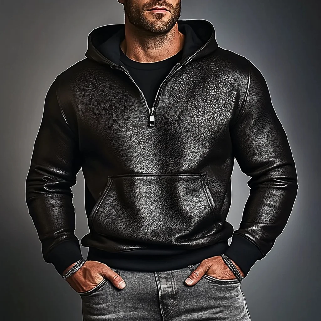 Men's Leather Casual Hoodie-inspireuse