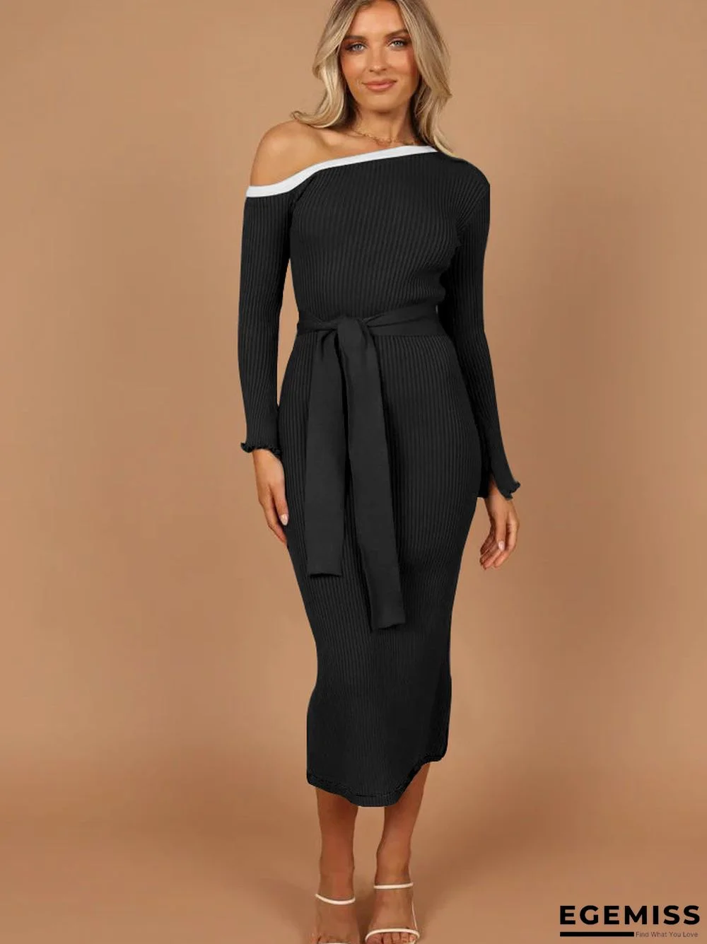 Diagonal Neck Waist Wrap Hip Long Sleeve Strap Knitted Skirt | EGEMISS