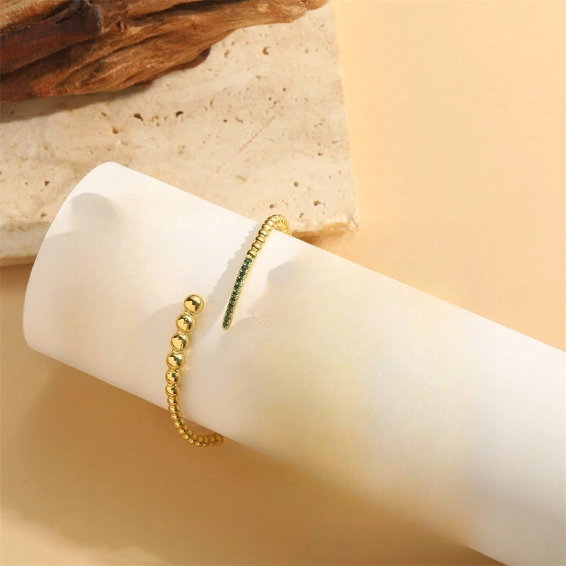 Copper 14K Gold Plated Inlay Geometric Opal Zircon Bangle