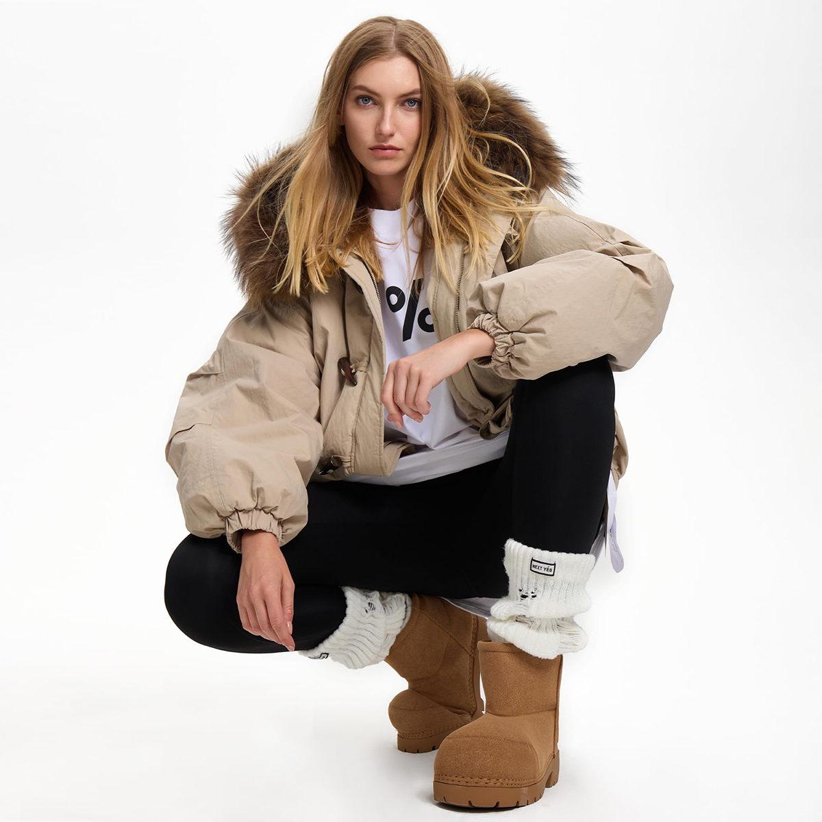 Faux Suede Platform Fuzzy Snow Boots Round Toe Hippy Winter Boots Slip On Knee High Chunky Heel Fur Boots-MERUMOTE