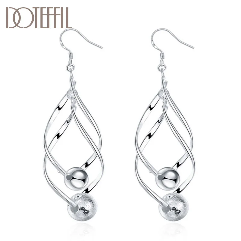 DOTEFFIL 925 Sterling Silver Frosted Bead Drop Earrings Charm Women Jewelry 