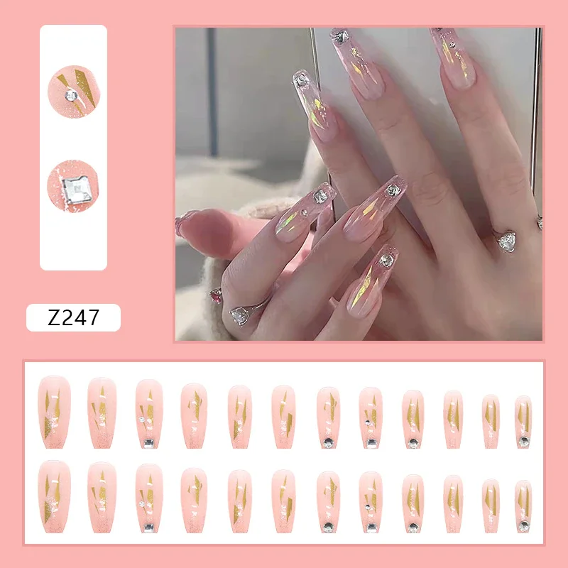 Applyw bling press on nails with diamond luxury jewelry long ballet coffin fake nails crystal full acrylic press on fake nail set