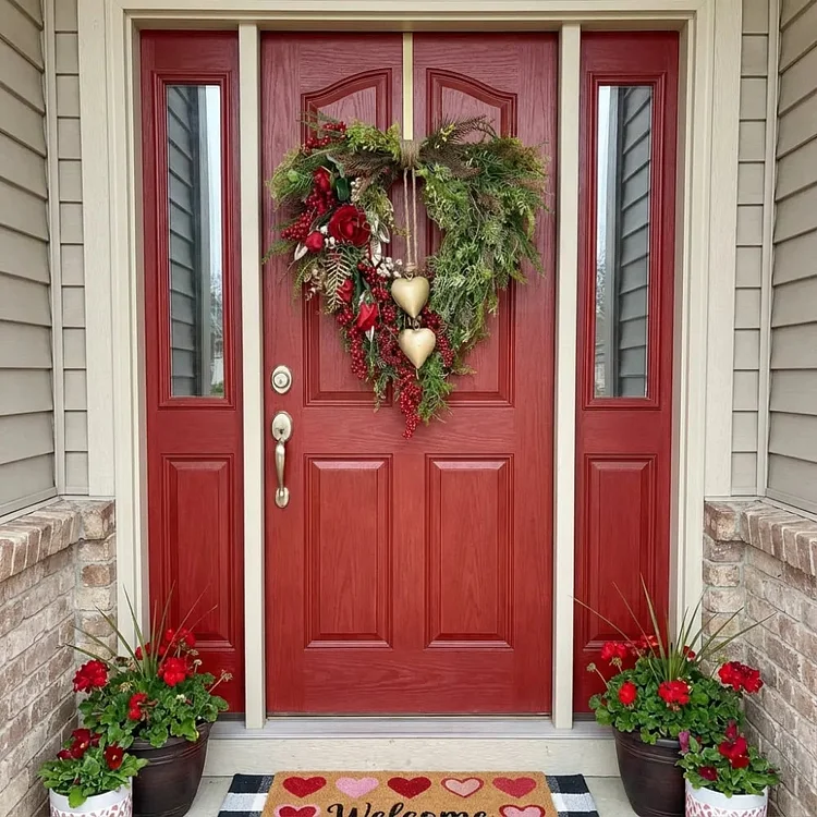 ❤️ Valentine&rsquo;s Day Farmhouse Valentine Heart Wreath: Gold Bells, Red Roses & Berries🎉 