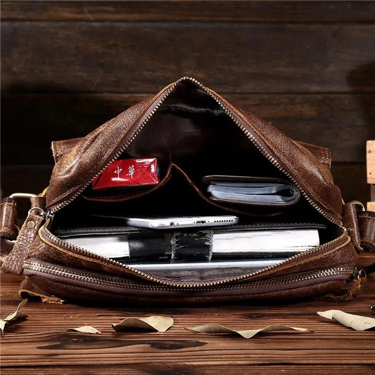 Retro Crazy Horse Leather Men's Briefcase Messenger Bag