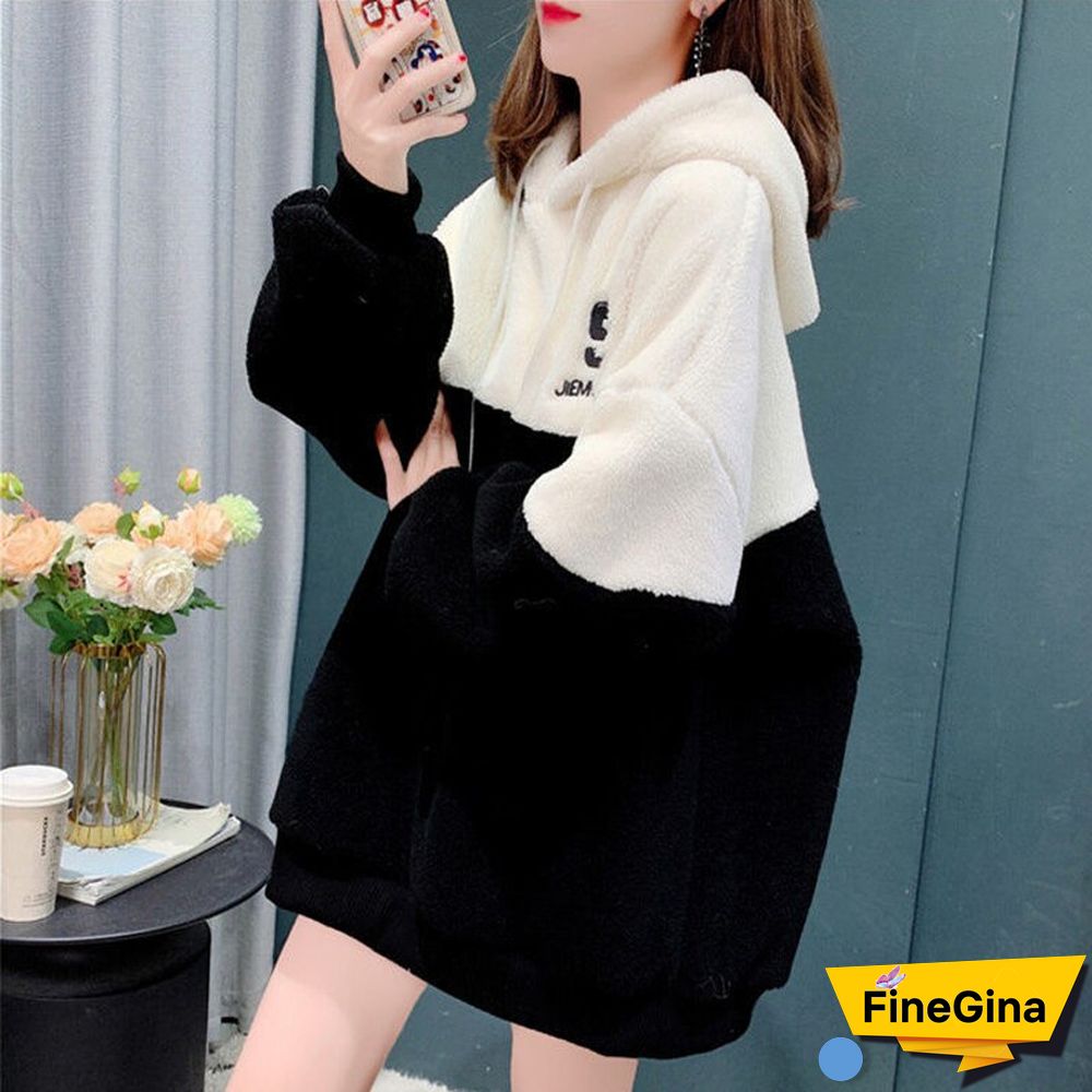 Spring Autumn Warm Wool Sweatshirt Women Loose Casual Lady Sweatshirt Korean Fashion Soft Splicing Mujer Sweatshirt New