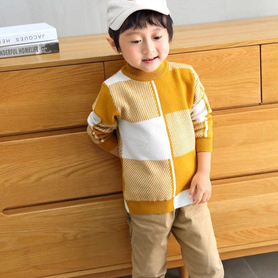 INS HOT Baby boys sweater 2-7 years old online celebrity children's sweater Chest pocket stripes boy clothes toddler sweater