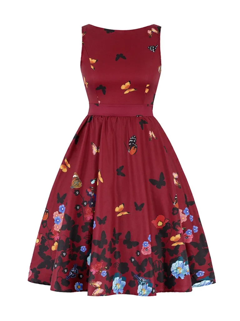 Plus Size Butterfly Print Vintage Dress 50s Dress