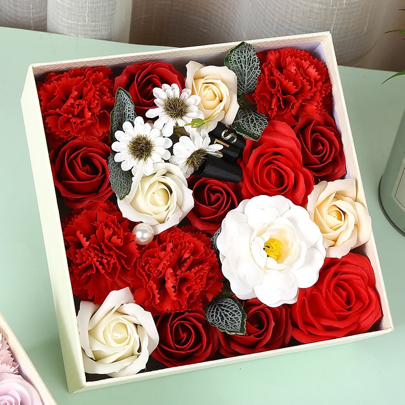 Faux Rose Artificial Flower Box Decorative Soap Flower Box Fine Workmanship for Mohter's Day