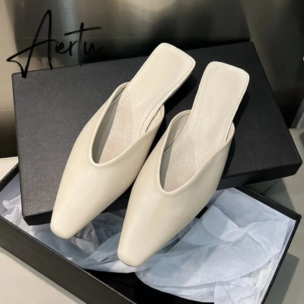 Square Low Heel Women Mules Shoes Fashion Shallow Slip On Ladies Slipper Casual Soft Outdoor Lazy Slides Shoes Aiertu