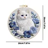 White Cat-DIY Embroidery Kit with Pattern Cotton Threads Needles Hoop 30*30cm